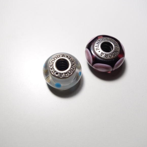 Pandora Murano Glass & Sterling Silver Bead Charms Stamped .925 ALE, Set of 2 - Picture 5 of 5
